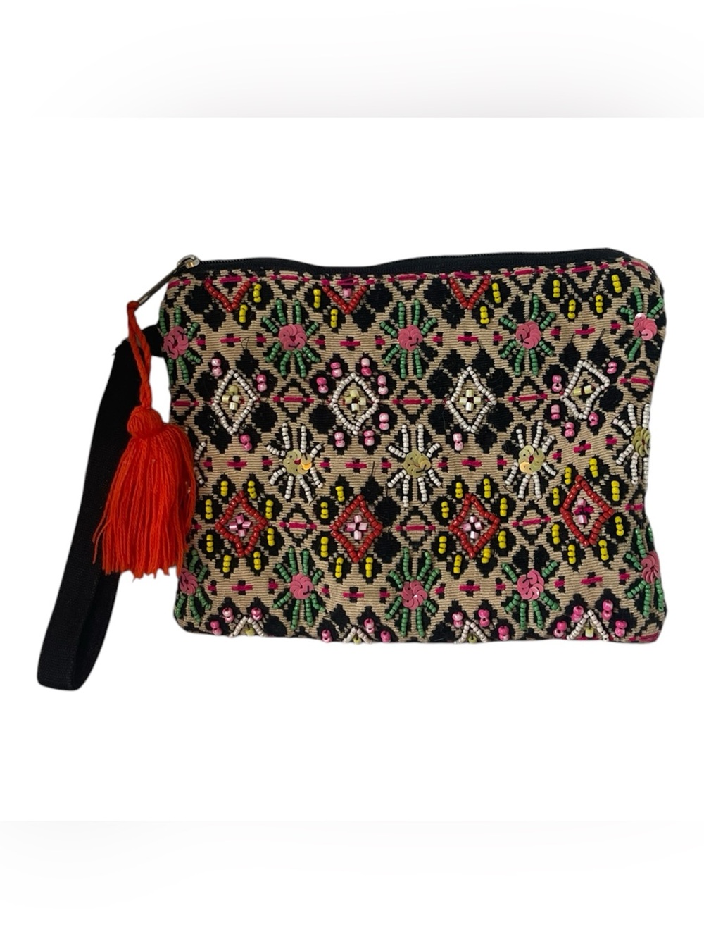 America & Beyond Beaded Embroidered Wristlet Clutch